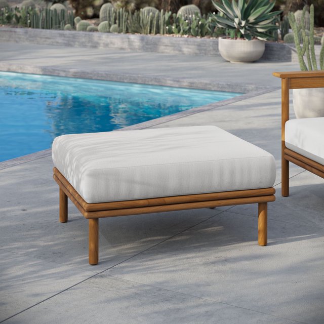 Modway Wren Ottoman Mobilier de Patio Extérieur en Bois Flotté Naturel, Blanc