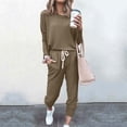 thumbnail image 3 of Mrat Two Piece Sweater Sets for Women 2 Piece Jogging Sets Solid Polyester Long Sleeve Sweatsuits Sets Two Piece Track Suits Drawstring High Waist Pants Set Comfy Outfits E-Coffee L, 3 of 5