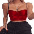 thumbnail image 1 of Women Solid Color Sleeveless Tank Tops with Chain Strap Low-cut Padded Cropped T Shirt Tanks Tops Red L, 1 of 8