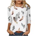 thumbnail image 1 of IROINID Économies Polyester T-Shirt à Manches Longues pour Femmes Loisirs Col Rond T-Shirt Automne Blouse Imprimée Hauts Chandail, Blanc, 1 of 5
