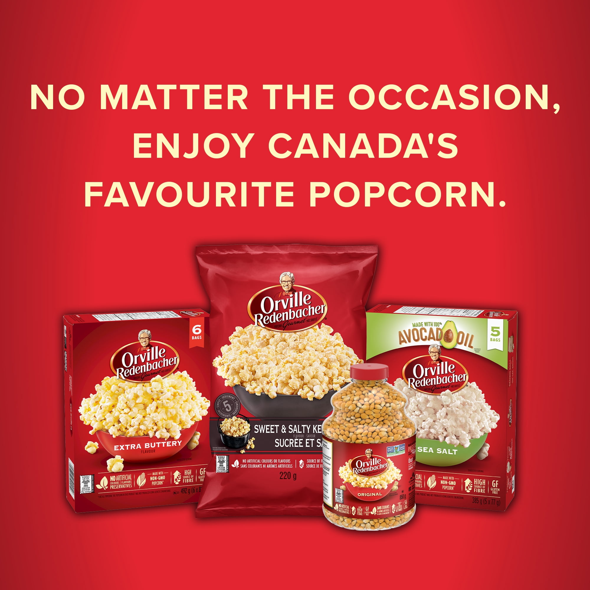 Orville Redenbacher Maïs éclaté au micro‑ondes saveur beurre, maïs éclaté 100 % grains entiers, sans gluten, 340 g (8 mini sacs x 43 g)