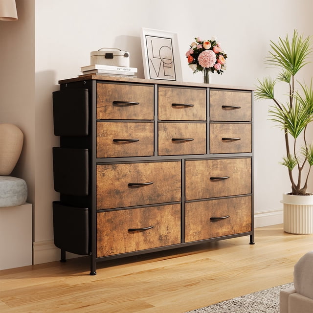 Ourlova Commode Moderne pour Chambre avec 10 Tiroirs Commode en Tissu Tiroir de Rangement avec Poches Latérales pour Chambre d'Enfant Garde-Robe Couloir Entrée Salon