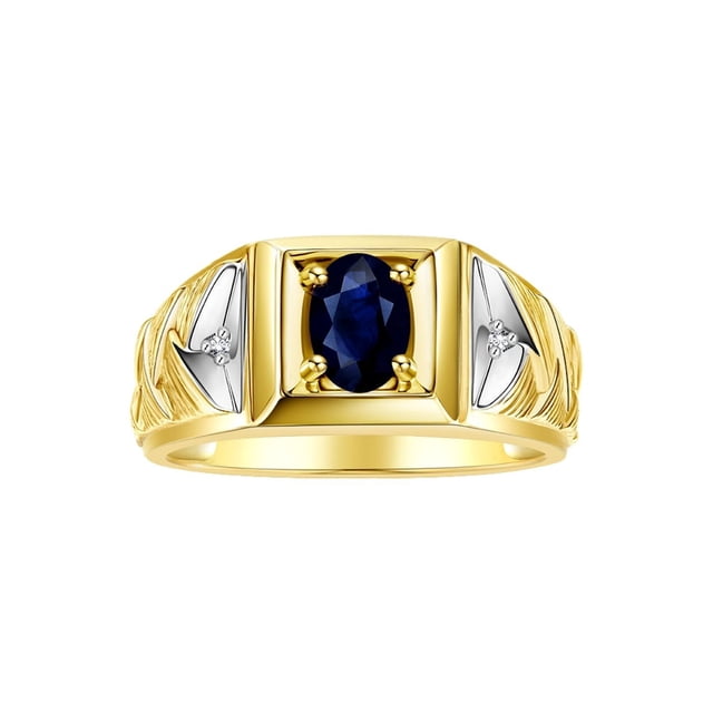 RYLOS Men's Rings 14K Yellow Gold Rings Designer Weave Band 7X5MM Oval Gemstone & Diamond Ring Sapphire September Birthstone Rings For Men, Size 12