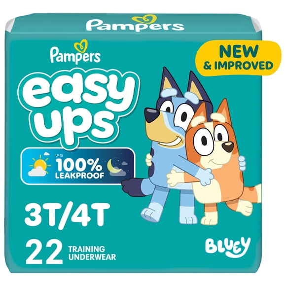 Pampers Easy Ups Culottes d'Entraînement à la Propreté pour Filles et Garçons, Taille 5 (3T4T), sous-Vêtements d'Entraînement Absorbants Bluey, jusqu'à 100 % Anti-Fuites Jour et Nuit, Hypoallergénique