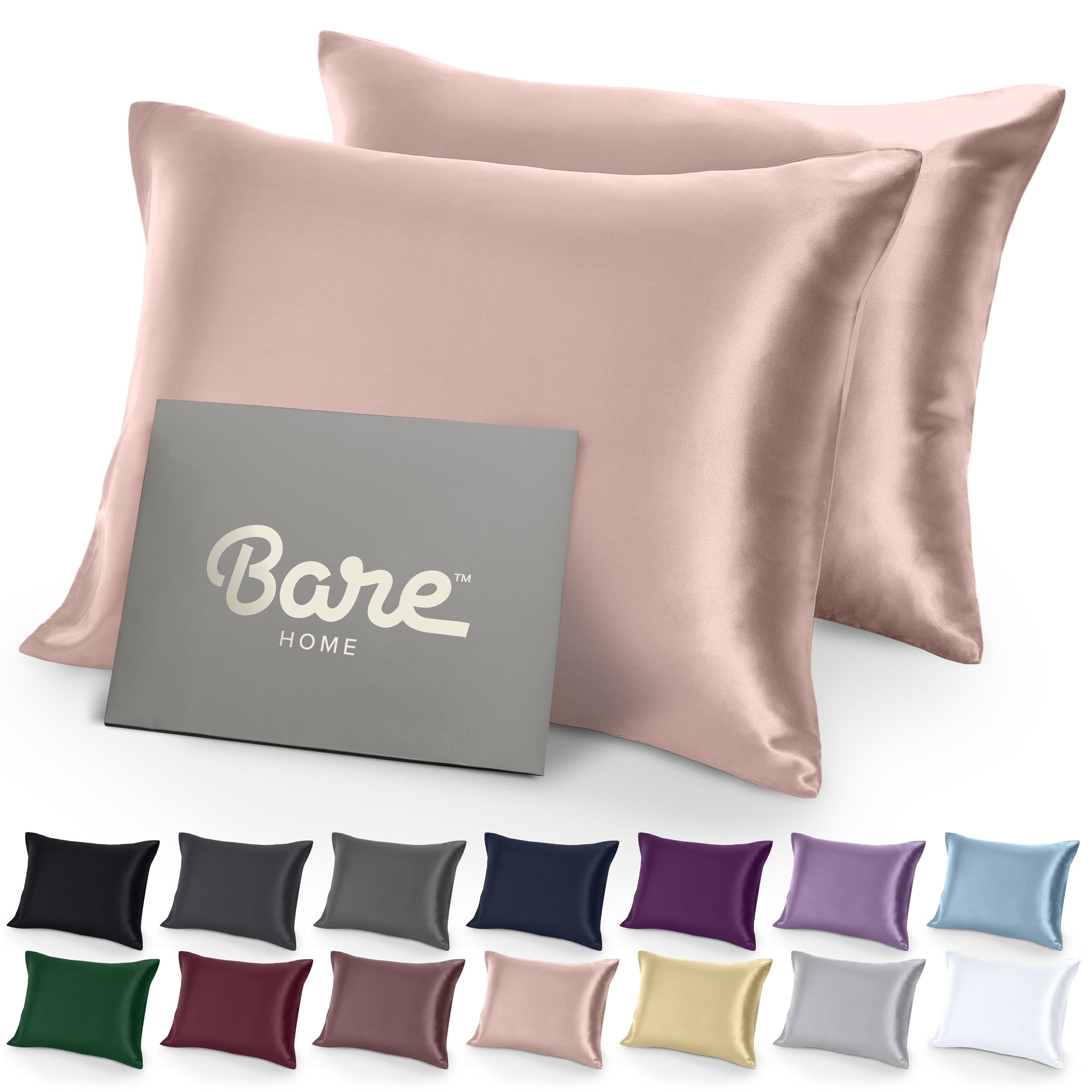 Bare Home Satin Pillowcase Set - Luxury Pillowcases - Soft and Smooth - Breathable - Zipper Closure - King 20x36, Blush