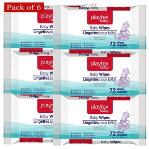 Playtex Baby Wipes Fragrance Free, 72 Wipes (Pack of 6)