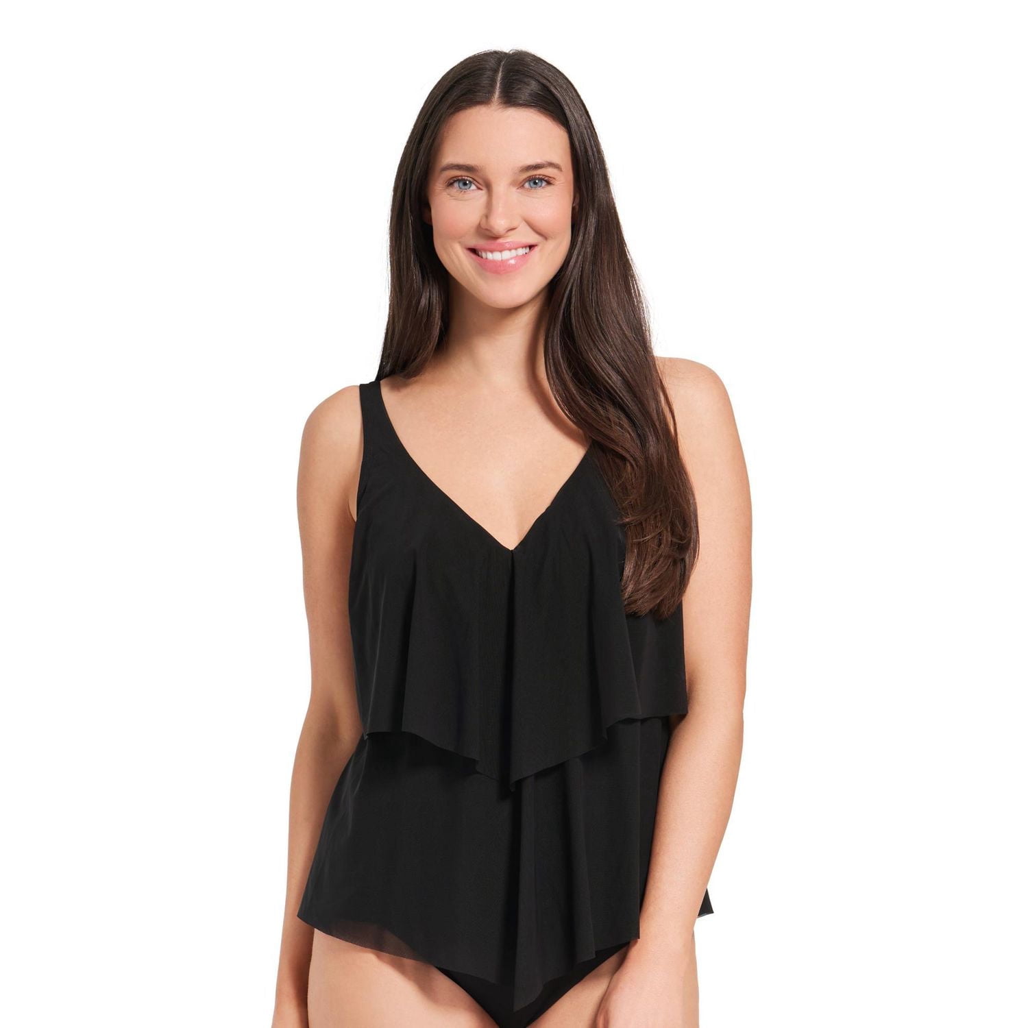 Haut de tankini à volants superposés en mesh et encolure V pour femme Krista