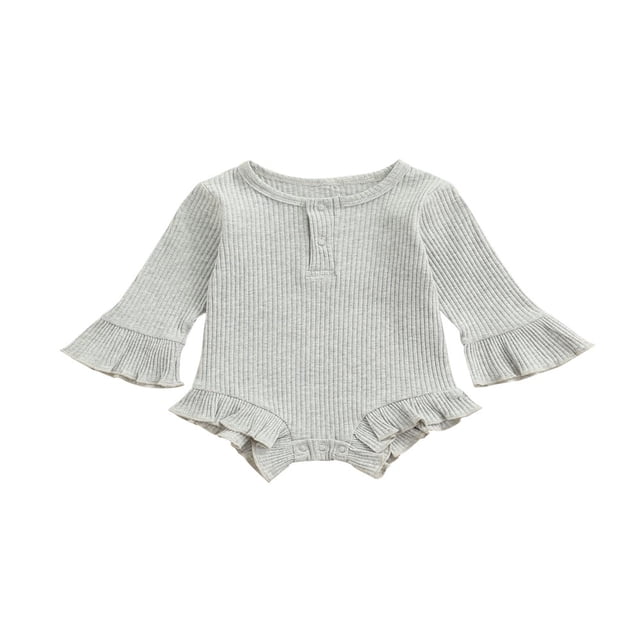 Barboteuse à Volants en Tricot Côtelé à Manches Longues pour Bébé Fille, Justaucorps, Cache-Couche, Hauts