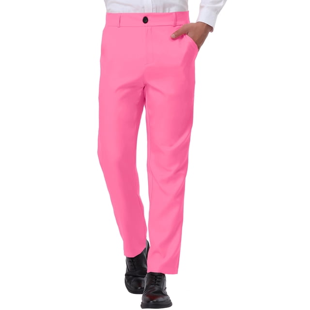 INSPIRE CHIC Men's Formal Flat Front Straight Fit Solid Prom Dress Pants 32 Pink