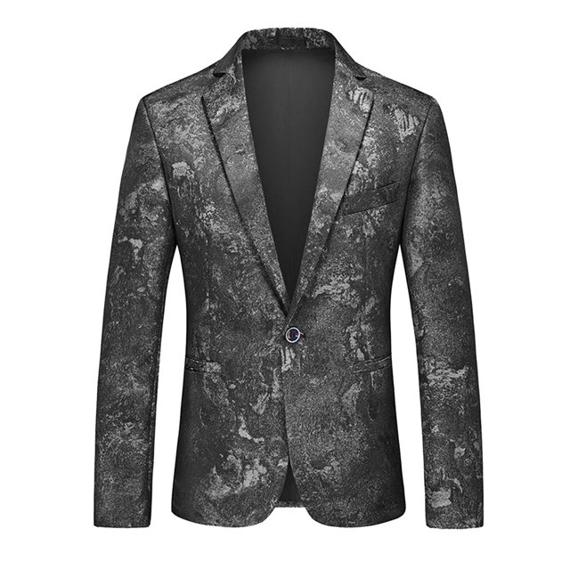 TIMIFIS Mens Prom Blazer Plus Size Printed One Button Suit Jacket Fashion Casual Dinner Wedding Dress Blazer
