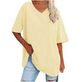 thumbnail image 1 of Plebaso T-Shirts Surdimensionnés pour Femmes à Col en V à Manches Mi-Longues T-Shirts Décontractés Unis Confort Hauts Amples pour Femmes, 1 of 6