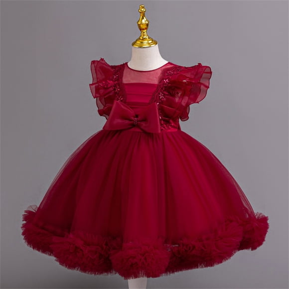 XIMIN Flower Girl Elegant Pleated Dress Pageant Kids Sleeveless Princess Gown Wedding Christmas Holiday Formal Birthday Party Dresses Ball Gown