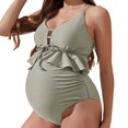thumbnail image 1 of PEASKJP Maternity One Piece Swimsuits One Shoulder Ribbed Pregnancy Bathing Suit, Green L, 1 of 5