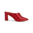 thumbnail image 3 of BLISSFUL STEP Women's Pearl Bow Block Heel Slides Mules Red 8, 3 of 8