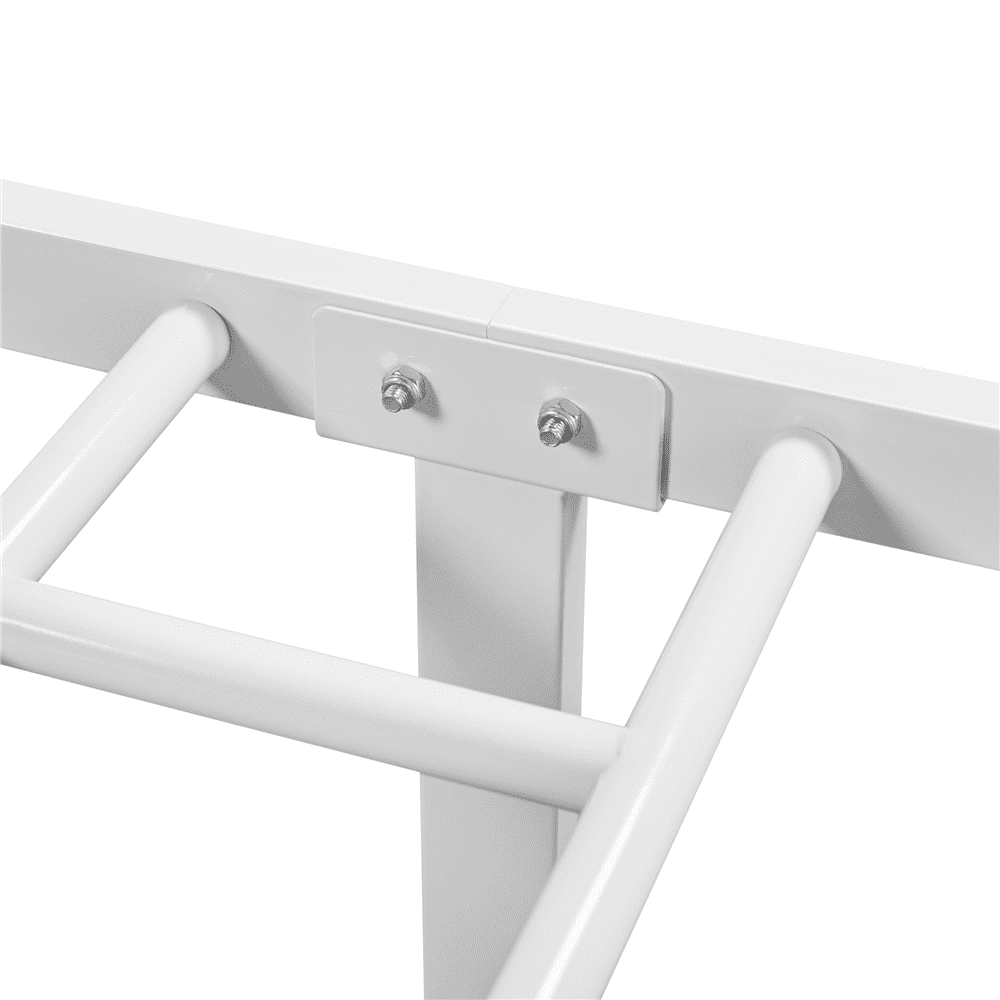 Fullfurnique Minimalist Metal Bed Frame with Vertical Bar Headboard and Footboard, Queen, White