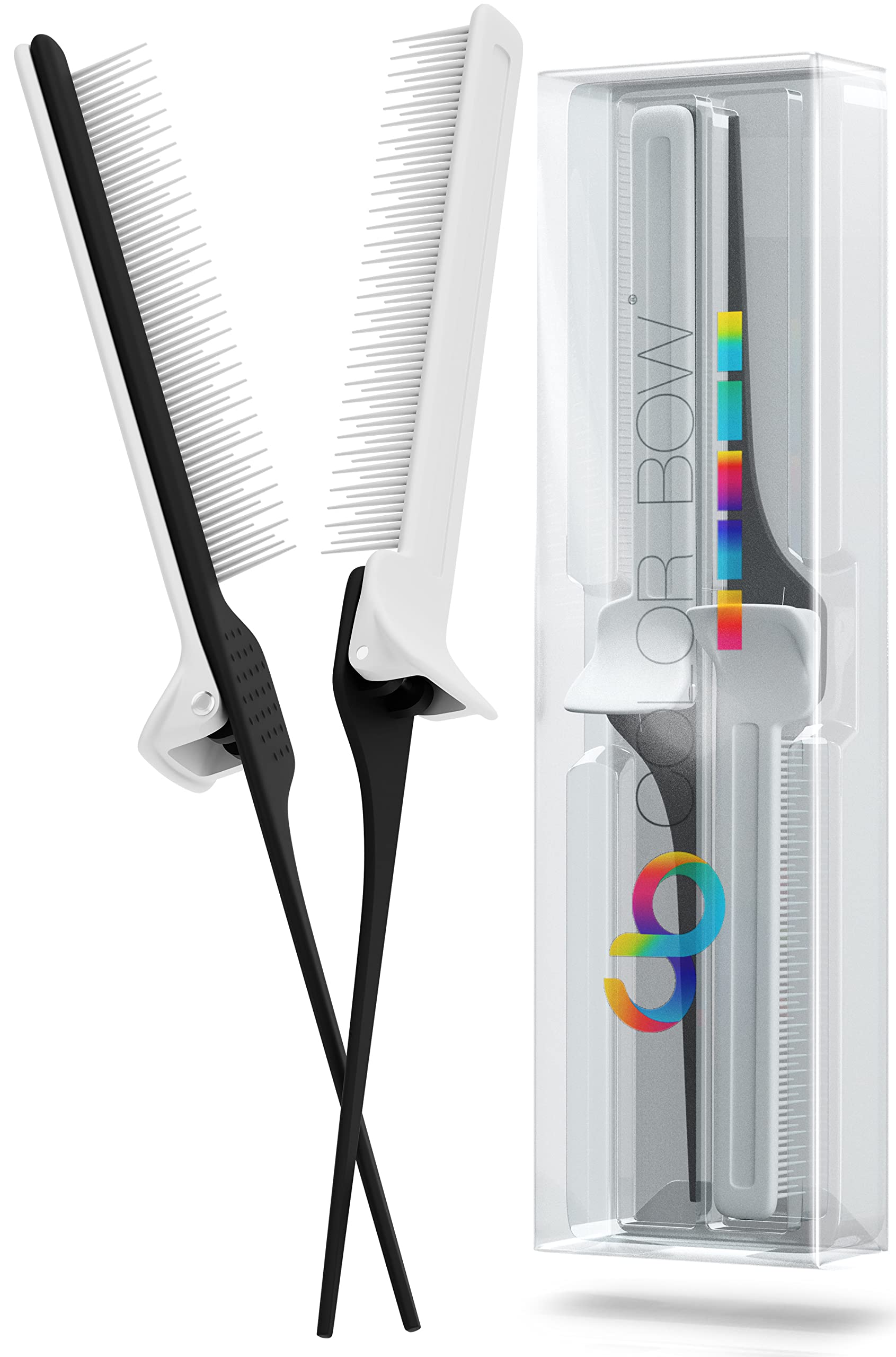 ColorBow Rat Tail Combs for Hair Stylist (2 Pack) Teasing Comb, Hair Straightener Comb, Flat Iron Comb, Straightening Comb, Hair Coloring Styling Tools for Highlights Balayage Ombr