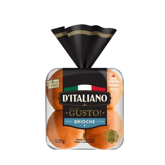 D'Italiano With Gusto!™ Brioche Style Hamburger Buns, No Artificial Flavours or Colours, 8 Count, 520 g