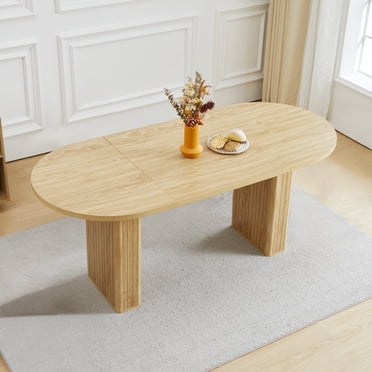 Table à Manger de 70,8 Po pour 4 à 6 Personnes, Table de Cuisine Ovale avec Base à Lattes de Bois, Grandes Tables Rondes de Style Ferme Moderne pour Cuisine et Salon (Naturel)