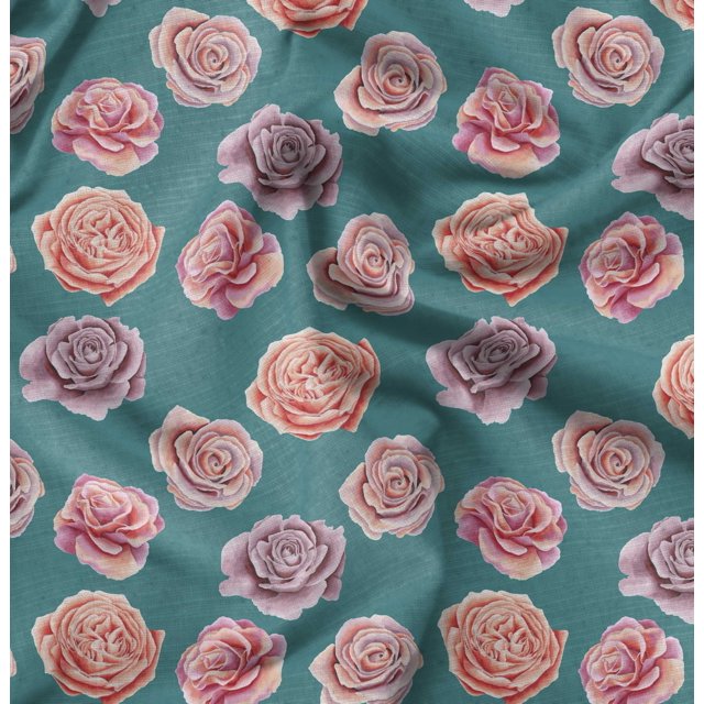 Soimoi Green polyester Crepe Fabric Rose Floral Decor Fabric Printed Yard 42 Inch Wide