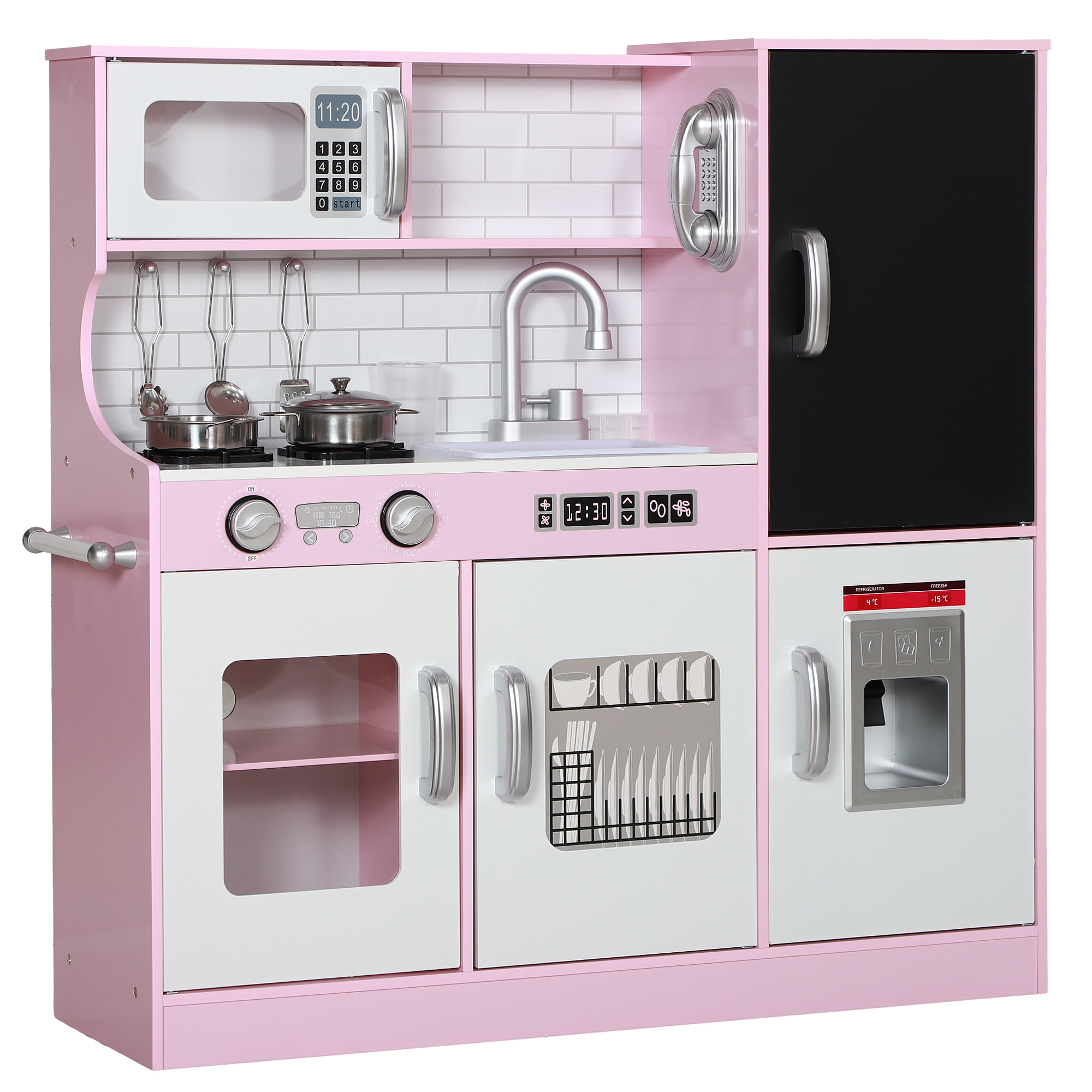 CoSoTower Play Kitchen for Kids, Kids Kitchen Playset w/ Chalkboard, Ice Maker, Play Phone, Sink, Microwave
