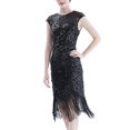 thumbnail image 2 of EGNMCR Robes de Cocktail à Paillettes pour Femmes Été Vintage Col Rond Manches Courtes Patchwork Dentelle à Franges Robes Corset Moulantes Tendance Fête Boîte de Nuit Décontracté Robes Midi, 2 of 3