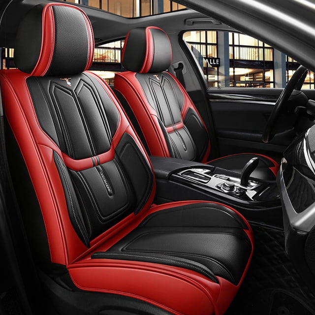 Maidao Car Seat Covers Full Set for Mercedes-Benz for A35 2018-2024 5 Seats Leather Compatible Airbag Water Resistant Front Rear Cushion Protector Black and Red