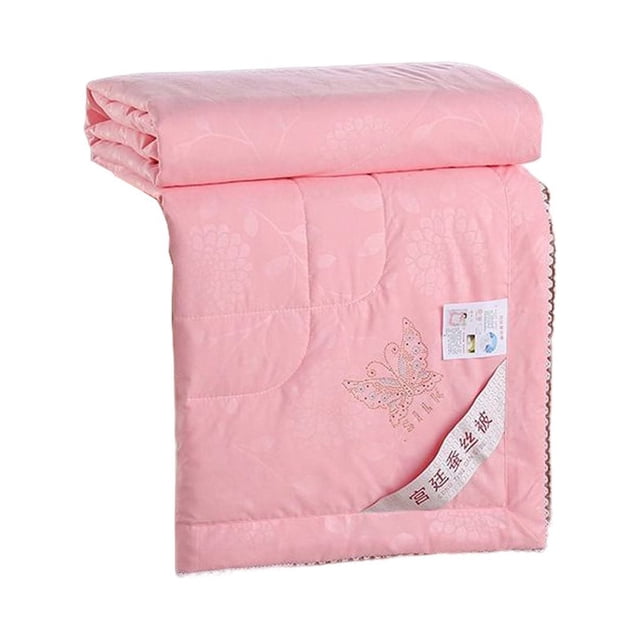 Decodeary Couette d'Été Portable Couleur Unie Réutilisable Imprimée Respirante Chaude Accessoires de Literie Brossés Rose