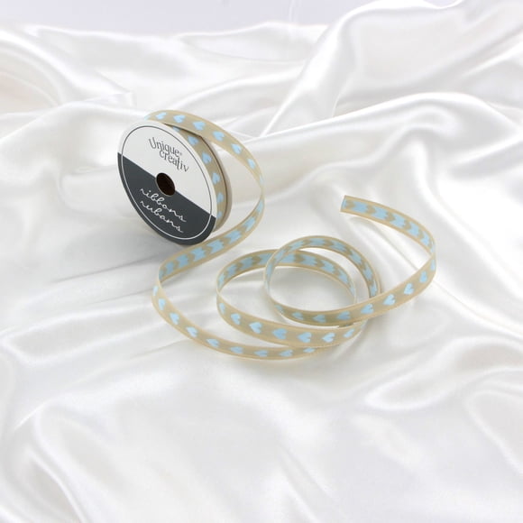 UNIQUE CREATIV Ribbon, Jacquard, Blue Heart, 9 mm × 5.4 m (0.35 in × 18 ft)