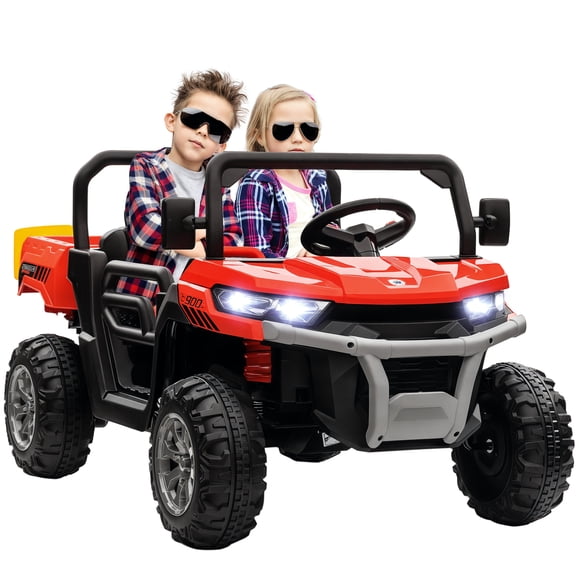 Aosom Voiture Électrique 2 Places, Camion-Benne Électrique 12 V 7 Ah pour Enfants UTV, Rouge