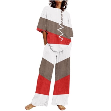Pisexur Pyjama de Détente et de Nuit pour Femme Grande Taille, Été, Décontracté, Floral, Ensemble de Pyjama 2 Pcs, Haut à Manches Courtes Ultra Doux avec Pantalon, Tenue de Détente et de Nuit, Ensembles de Pyjamas pour Dames avec Poches