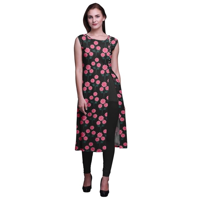 Bimba Printed Straight Tunic DressesForWomen Sleeveless Side Slit Kurti