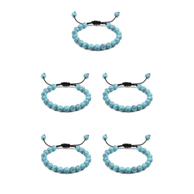 Decodeary Stackable Collection Bracelet For Men And Women Natural Gemstones Beads Minimalist Bracelet For Women Beads Bracelet Black line+lightblue 5Set