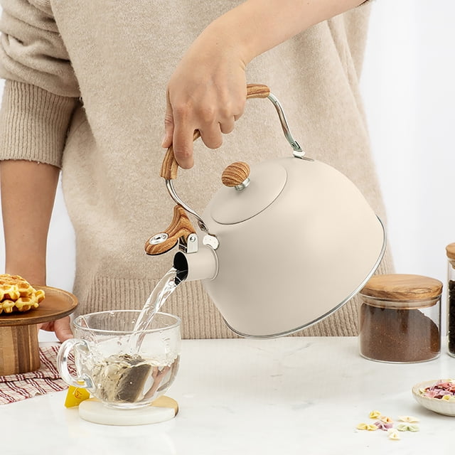 Ustensiles de Cuisine Théière Rétro pour Cuisinière avec Sifflet Fort Théière en Acier Inoxydable pour Cuisinière Bouilloire de Qualité Alimentaire avec Poignée à Motif et Design Classique