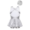 thumbnail image 2 of TSSOE Robe de Danse Moderne Jazz Ballet à Paillettes pour Filles avec Bandeau Costume de Performance Dos Croisé Justaucorps Bandeau Argenté 16, 2 of 7
