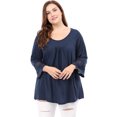 thumbnail image 1 of GRACE & GRANDEUR Hauts Décontractés Unis à Manches Raglan pour Femmes Grande Taille Bleu 4X, 1 of 8