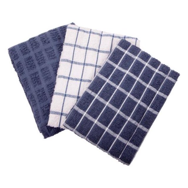 82424 Essuie-Tout de Cuisine en Coton Éponge Bleu - Lot de 3