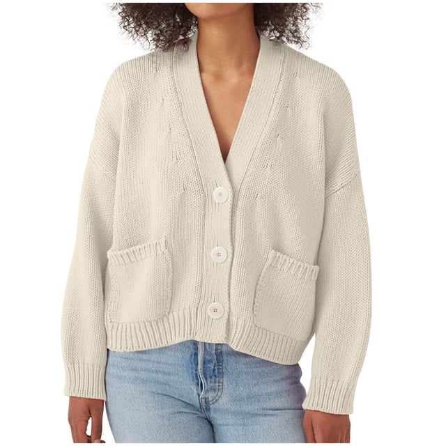 FAIWAD Women's Cardigan Sweater with Pockets Long Sleeve Button Down Open Front Lightweight Knit Sweater
