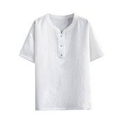 AherBiu Hommes Casual T-shirts V Col T chemises Bouton manches courtes Chemises Été Légèreté Tee Chemise