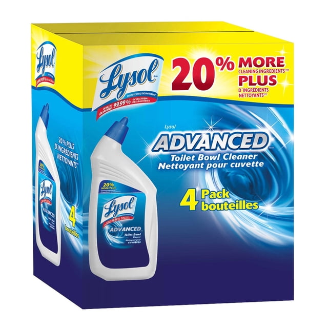 Lysol Nettoyant Avancé pour Cuvette de Toilette, 4 X 946 ml, Doté d'Une Formule Exclusive au Coût avec 20 % Plus d'Ingrédients Nettoyants. l'Emballage Met en Valeur Sa Capacité à Éliminer 99,99 % des Germes et des Bactéries, à Enlever les Taches Tenaces comme la Rouille et les Dépôts Minéraux, et à Offrir une Couverture Maximale de la Cuvette de Toilette. Comprend Quatre Bouteilles, Chacune avec un Parfum Frais et une Capacité de 946 ml (3