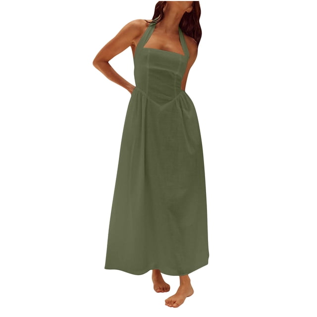 WRKEKC Robes d'Été pour Femmes Femmes Bretelles Larges Dos Nu à Col en V Robe Midi Moulante pour Soirée Sortie