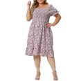thumbnail image 2 of Agnes Orinda Women's Plus Size Dress Ruffle Short Sleeves Flared Flowy Smock Floral Mid Dresses 1X Pink, 2 of 6
