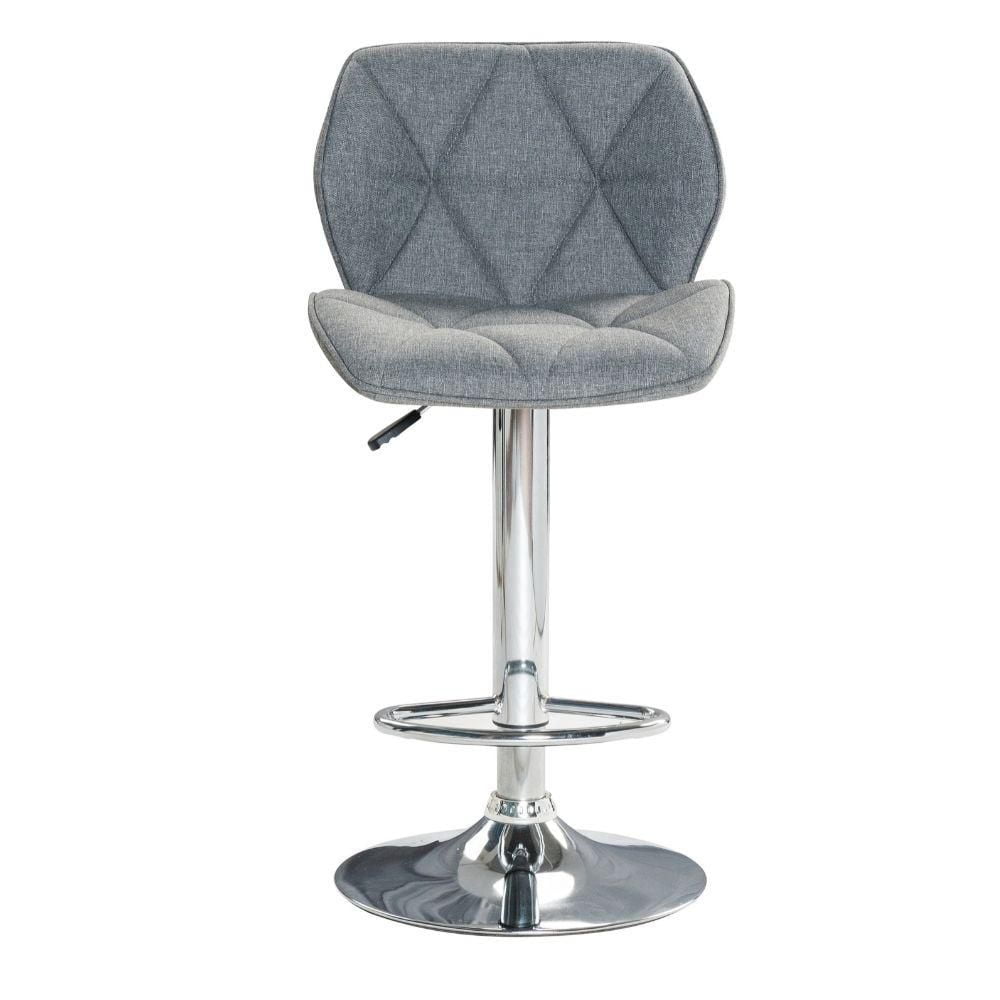 Tabouret moderne capitonné Karo en Gris avec base en métal brillant et repose-pieds pour cuisine, Tabouret d'île, Hauteur réglable<br> Ensemble 2