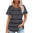 thumbnail image 2 of Meichang T-Shirts pour Femmes à Manches Courtes, Plissés, Chic Décontracté, Encolure Dégagée, Hauts d'Été Tendance à Imprimé Rayé, T-Shirts Doux et Confortables, Tuniques Blouses, 2 of 5