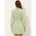 thumbnail image 4 of INSPIRE CHIC Robe Midi Courte Trapèze pour Femme à Col en V, Imprimé Floral, Taille Élastique, Boutonnée, m Vert Pâle, 4 of 5