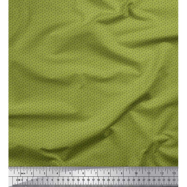 Soimoi Green polyester Crepe Fabric Cross & Geometric Print Fabric by the Yard 42 Inch Wide