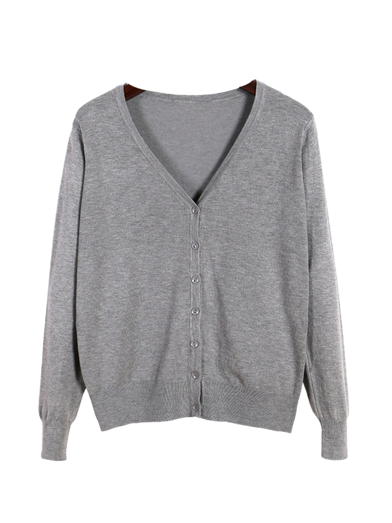 Innerwin Cardigan Sweater V Neck Ladies Coat Fall Solid Color Loose Outwear Gray L