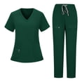 thumbnail image 2 of Nfurl Ensemble d'Uniforme d'Infirmière pour Femmes 2 Pcs, Hauts à Manches Courtes à Col en V avec Cordon de Serrage, Pantalon à Taille Élastique, Uniforme d'Infirmière, Ensemble Assorti Vert Armée TTG, 2 of 4