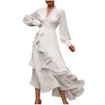 thumbnail image 1 of Robe Maxi à Manches Longues pour Femmes Décontractée d'Été Col en V Profond Robe Maxi à Manches Longues Couleur Unie Col Noué Robes Longues d'Été Décontractées Robes Maxi d'Été Décontractées, 1 of 9