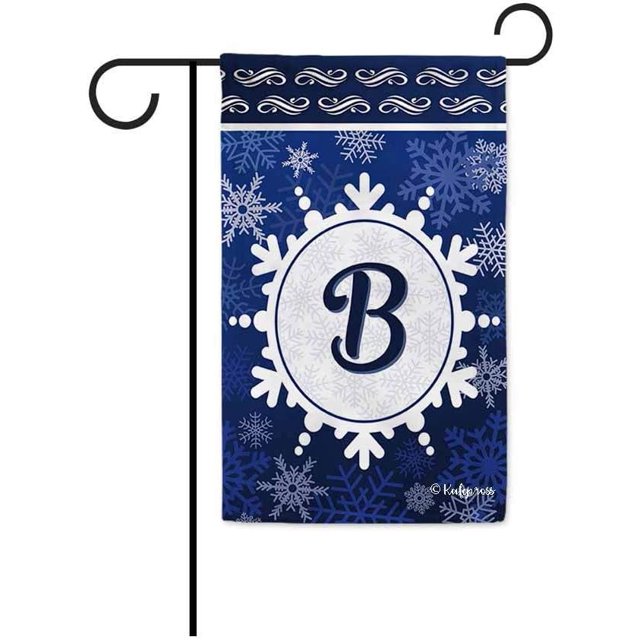 Welcome Winter Snowflake Monogram B Decorative Garden Flag Initial Letter Snow Deocr Banner for Outside 12.5X18 Inch Double Sided