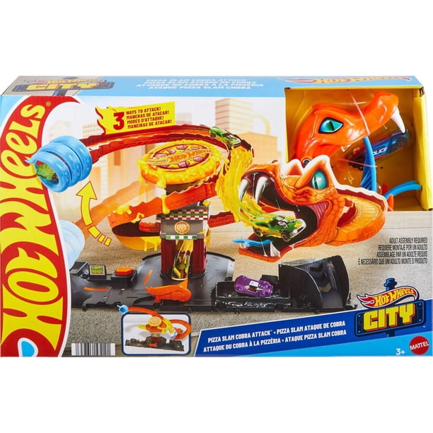 Hot Wheels City Track Set Pizza Slam Cobra Attack Playset with 1